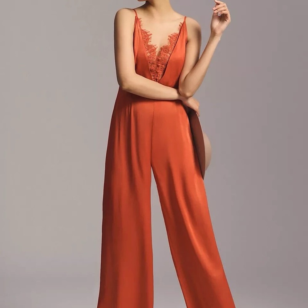 Anthropologie Rust Jumpsuit with Lace Detail